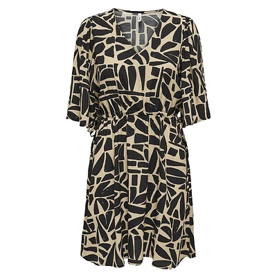 Drawstring Print Dress