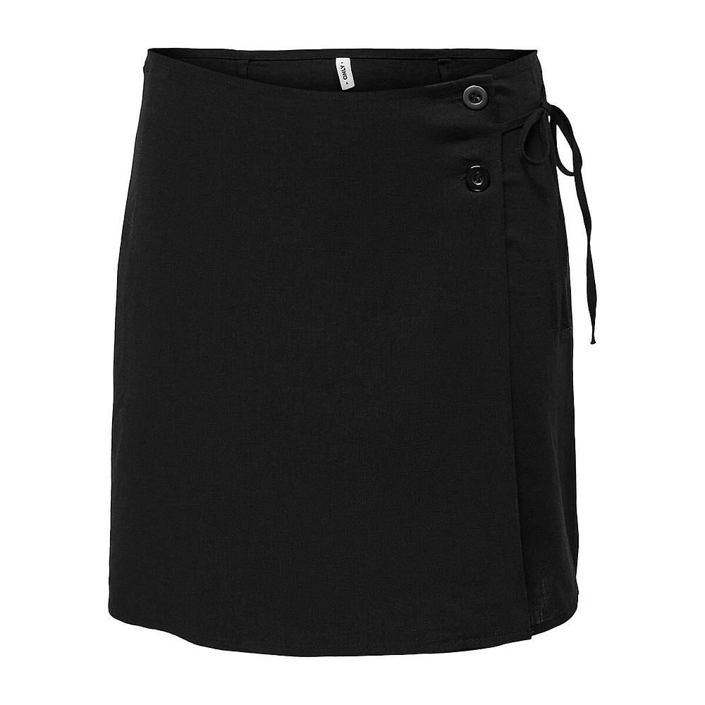 Dahlia Linen-Viscose Faux Wrap Mini Skirt