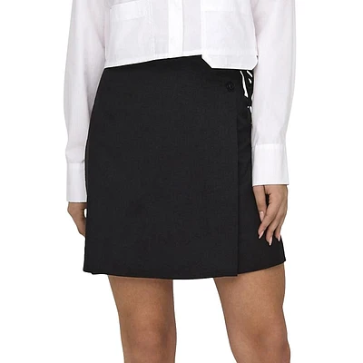 Dahlia Linen-Viscose Faux Wrap Mini Skirt