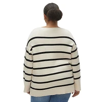 Plus Striped V-Neck Sweater