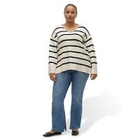 Plus Striped V-Neck Sweater