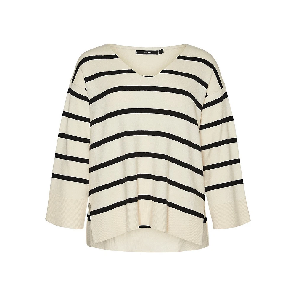 Plus Striped V-Neck Sweater