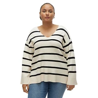 Plus Striped V-Neck Sweater