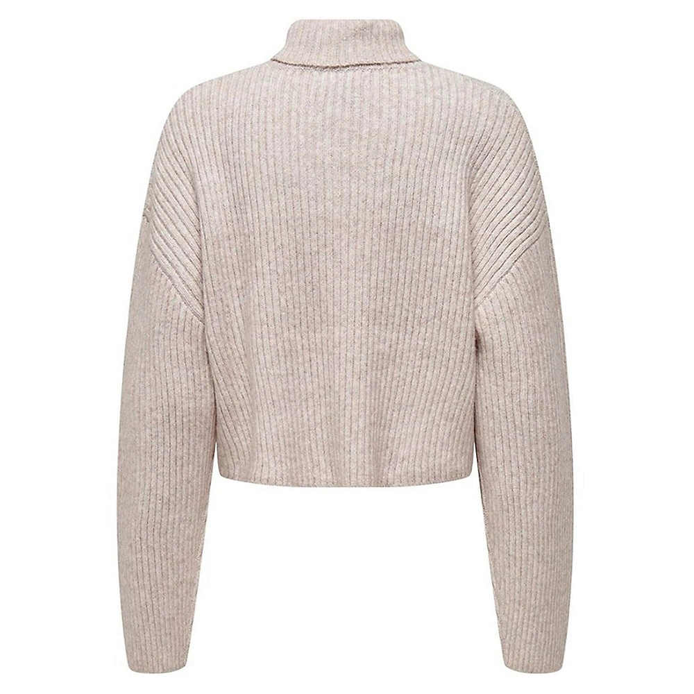 Melanie Boxy Rib-Knit Turtleneck Sweater