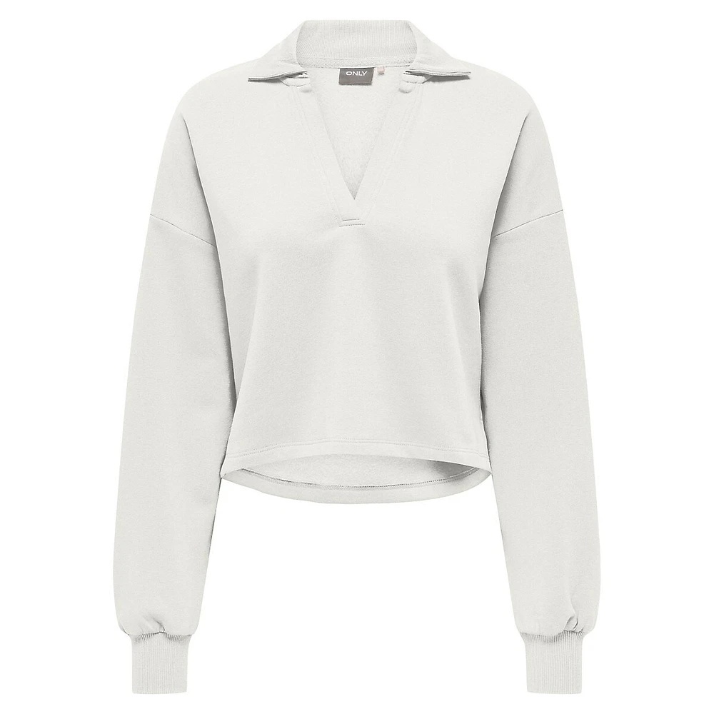 Johnny-Collar Cropped Sweatshirt