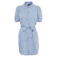 Puff-Sleeve Denim Shirtdress