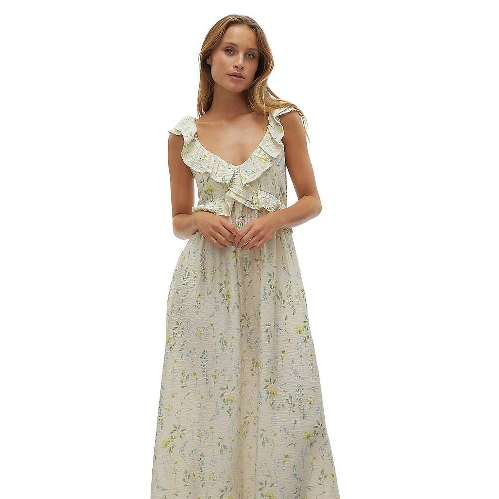 Josie Ruffled Floral Midi Dress