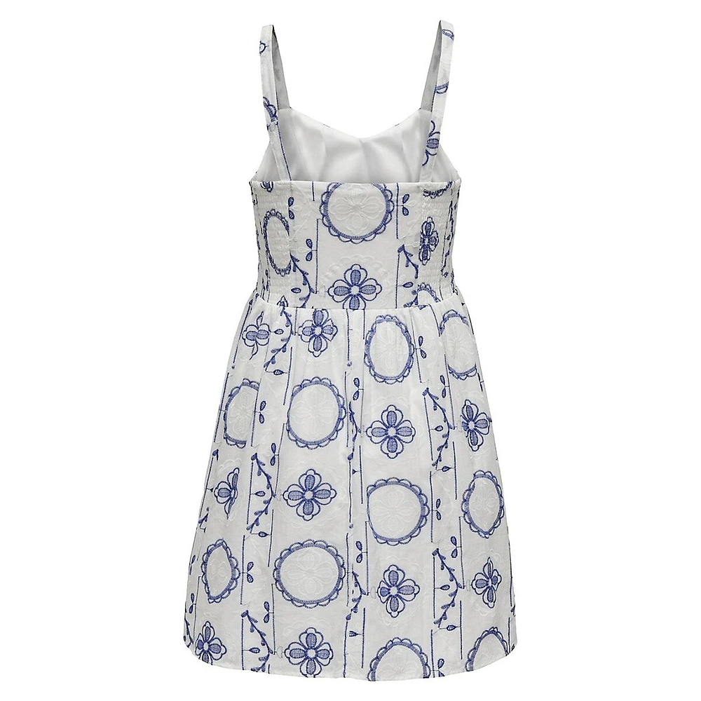 Sleeveless Embroidered Print Fit-&-Flare Dress