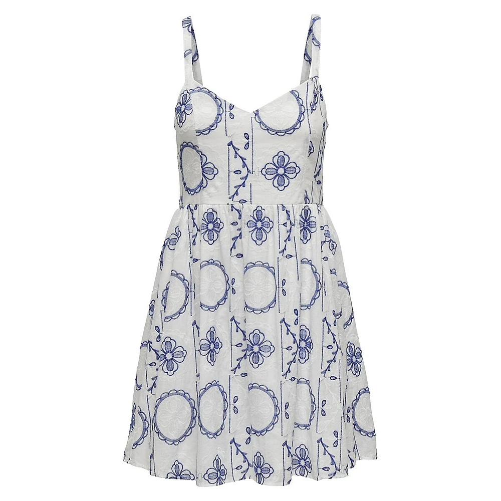 Sleeveless Embroidered Print Fit-&-Flare Dress