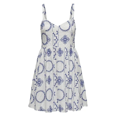Sleeveless Embroidered Print Fit-&-Flare Dress