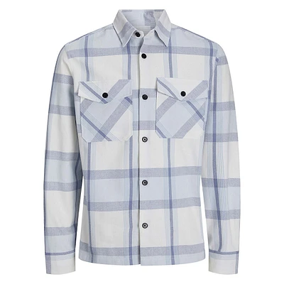 Comfort-Fit Cotton & Linen Plaid Overshirt