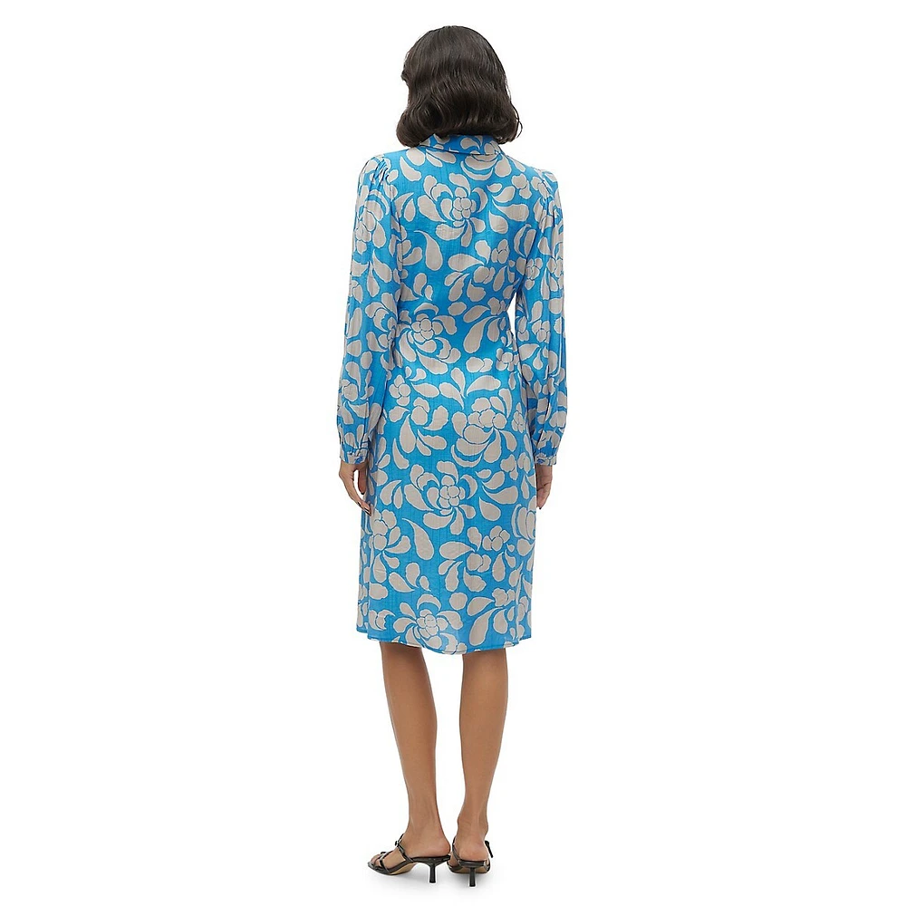 Two-Tone Floral Shirt Dress