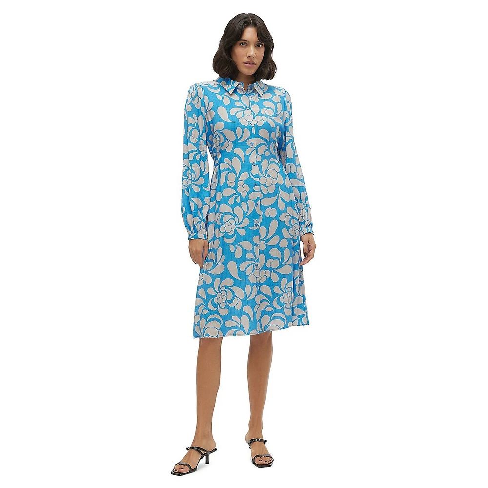Two-Tone Floral Shirt Dress