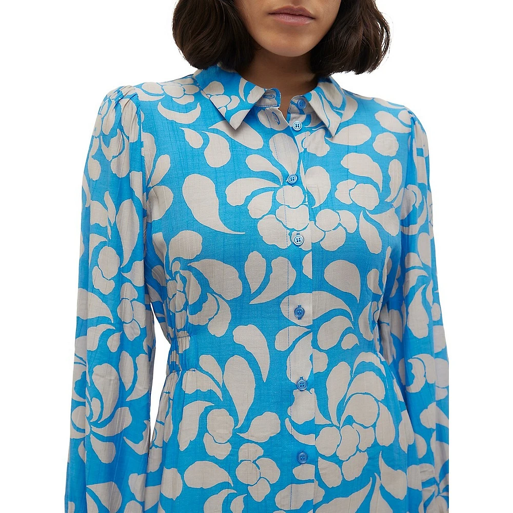 Two-Tone Floral Shirt Dress