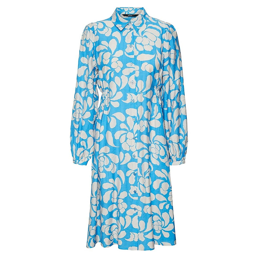 Two-Tone Floral Shirt Dress