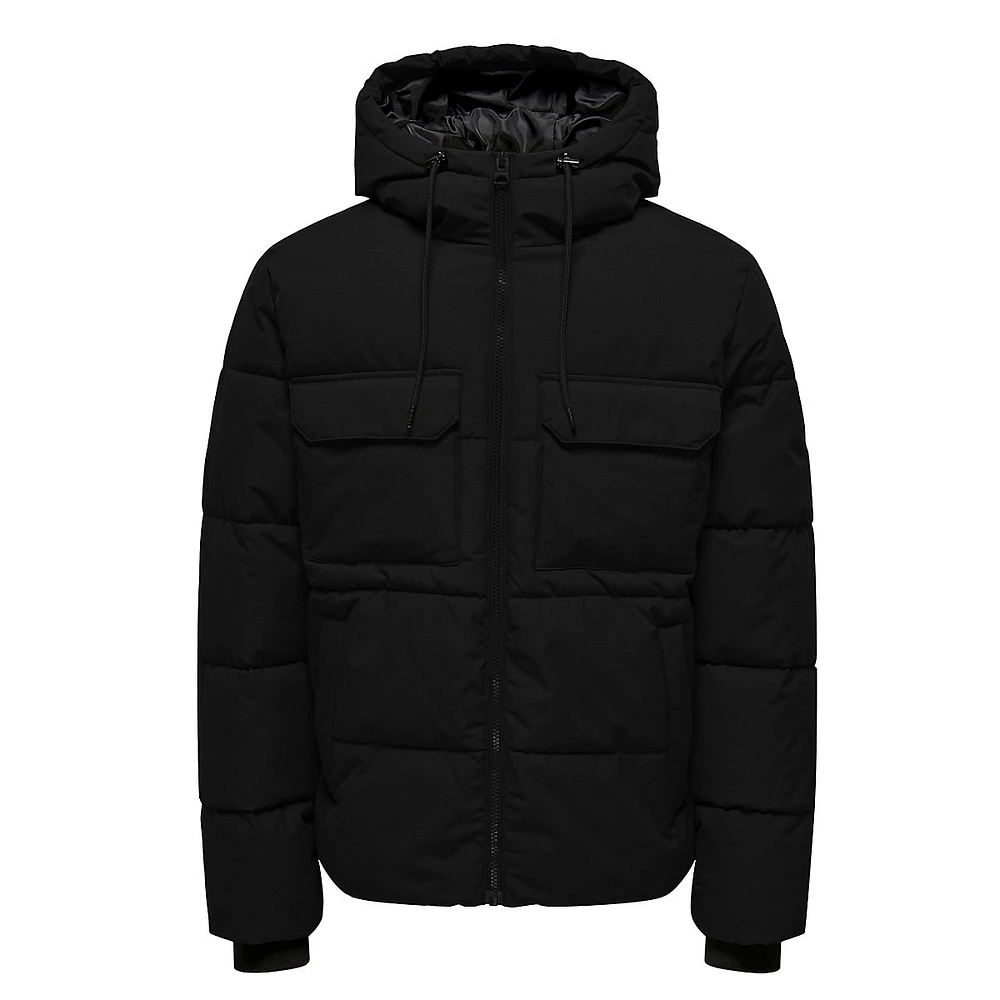 Elijah Hooded Flap-Pocket Coat