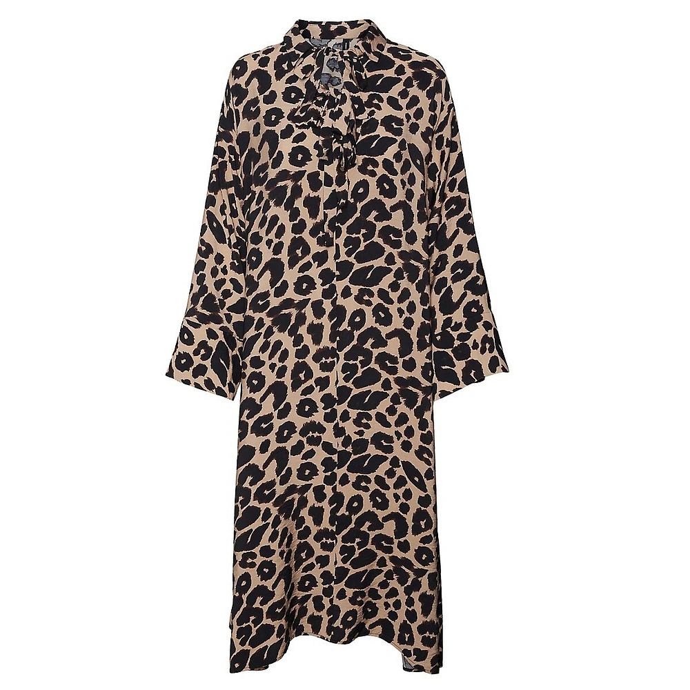 Iris Animal-Print Tie-Front Midi Dress