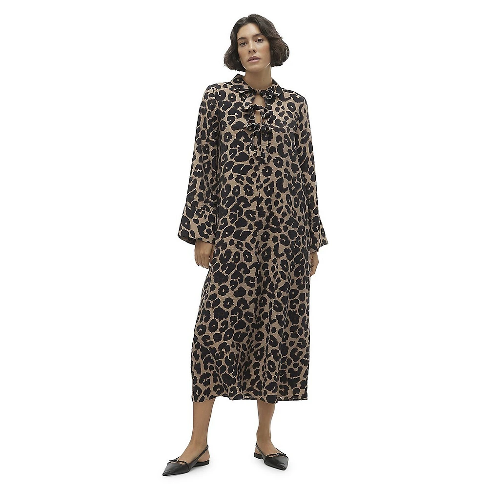 Iris Animal-Print Tie-Front Midi Dress