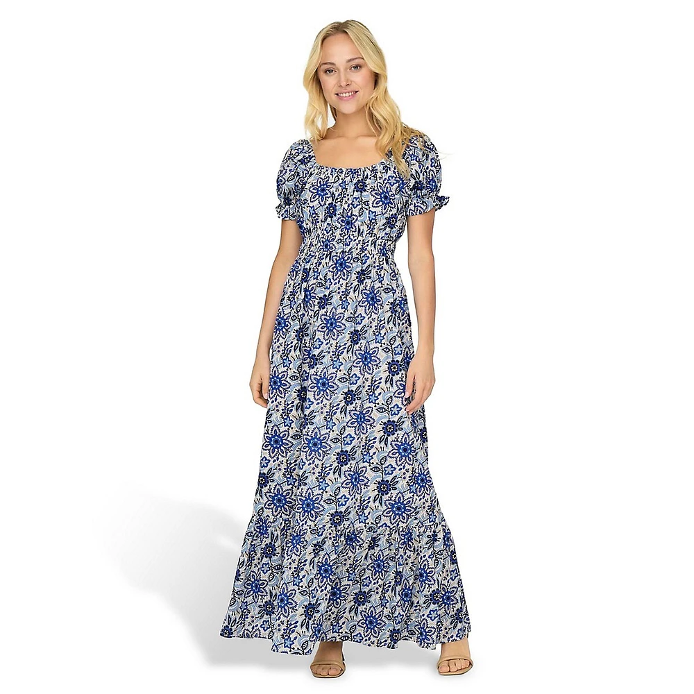 Katie Puff-Sleeve Floral Maxi Dress