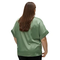 Plus Merle O-Neck Cuffed-Sleeve Top