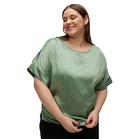 Plus Merle O-Neck Cuffed-Sleeve Top
