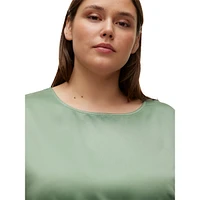 Plus Merle O-Neck Cuffed-Sleeve Top