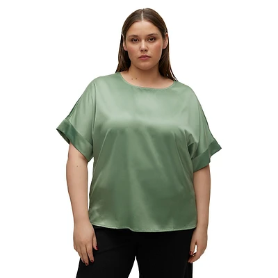 Plus Merle O-Neck Cuffed-Sleeve Top