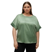 Plus Merle O-Neck Cuffed-Sleeve Top