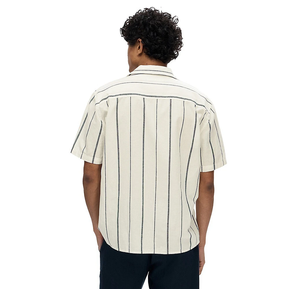 Relaxed-Fit Cotton & Linen Short-Sleeve Print Shirt