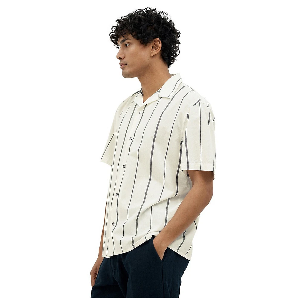 Relaxed-Fit Cotton & Linen Short-Sleeve Print Shirt