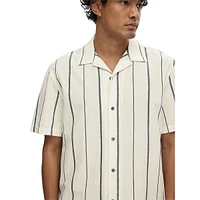 Relaxed-Fit Cotton & Linen Short-Sleeve Print Shirt