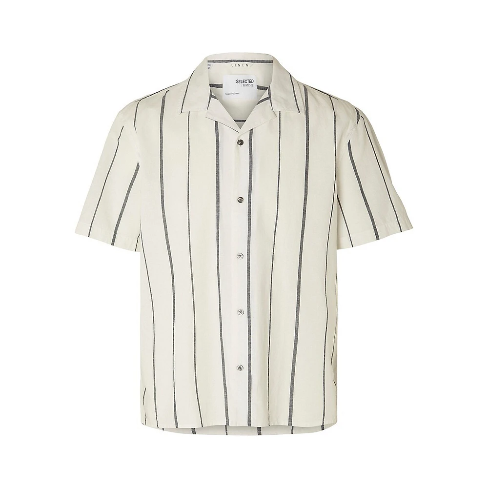 Relaxed-Fit Cotton & Linen Short-Sleeve Print Shirt