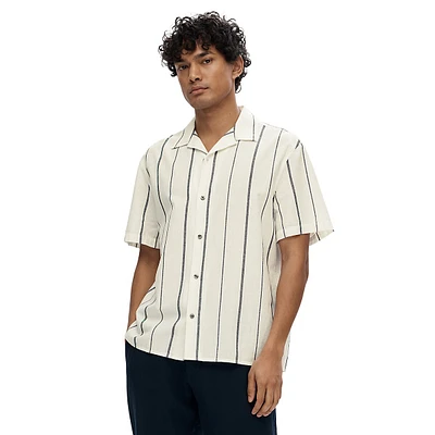 Relaxed-Fit Cotton & Linen Short-Sleeve Print Shirt