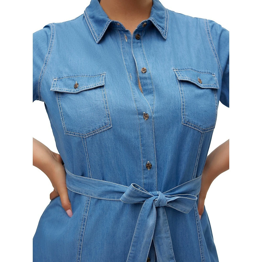 Plus Belted Denim Shirtdress