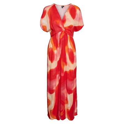 Plus Puff-Sleeve Abstract-Print Maxi Dress