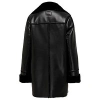 Faux Shearling & Leather Mid-Length Aviator Coat