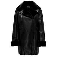 Faux Shearling & Leather Mid-Length Aviator Coat