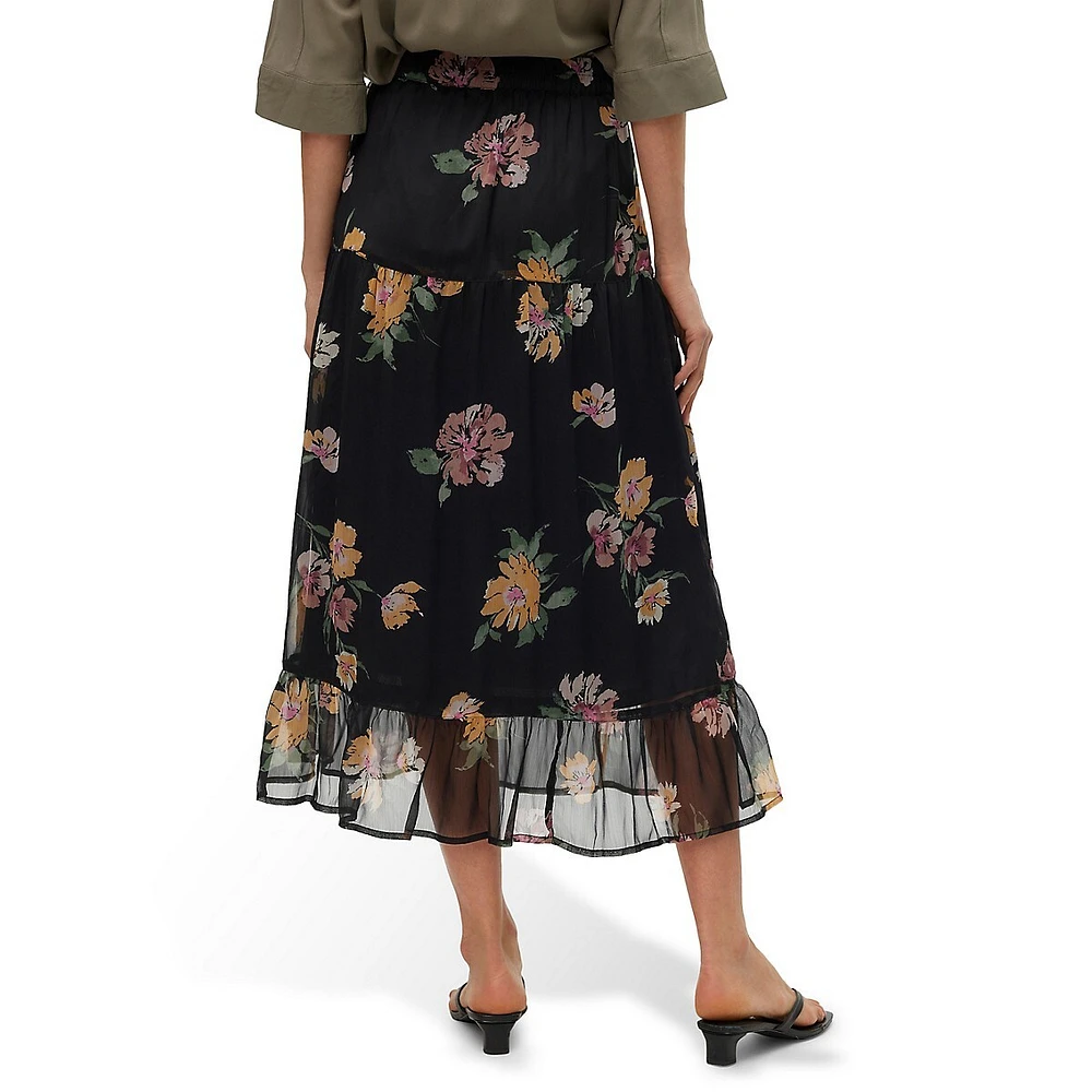 Floral Pull-on Midi Skirt