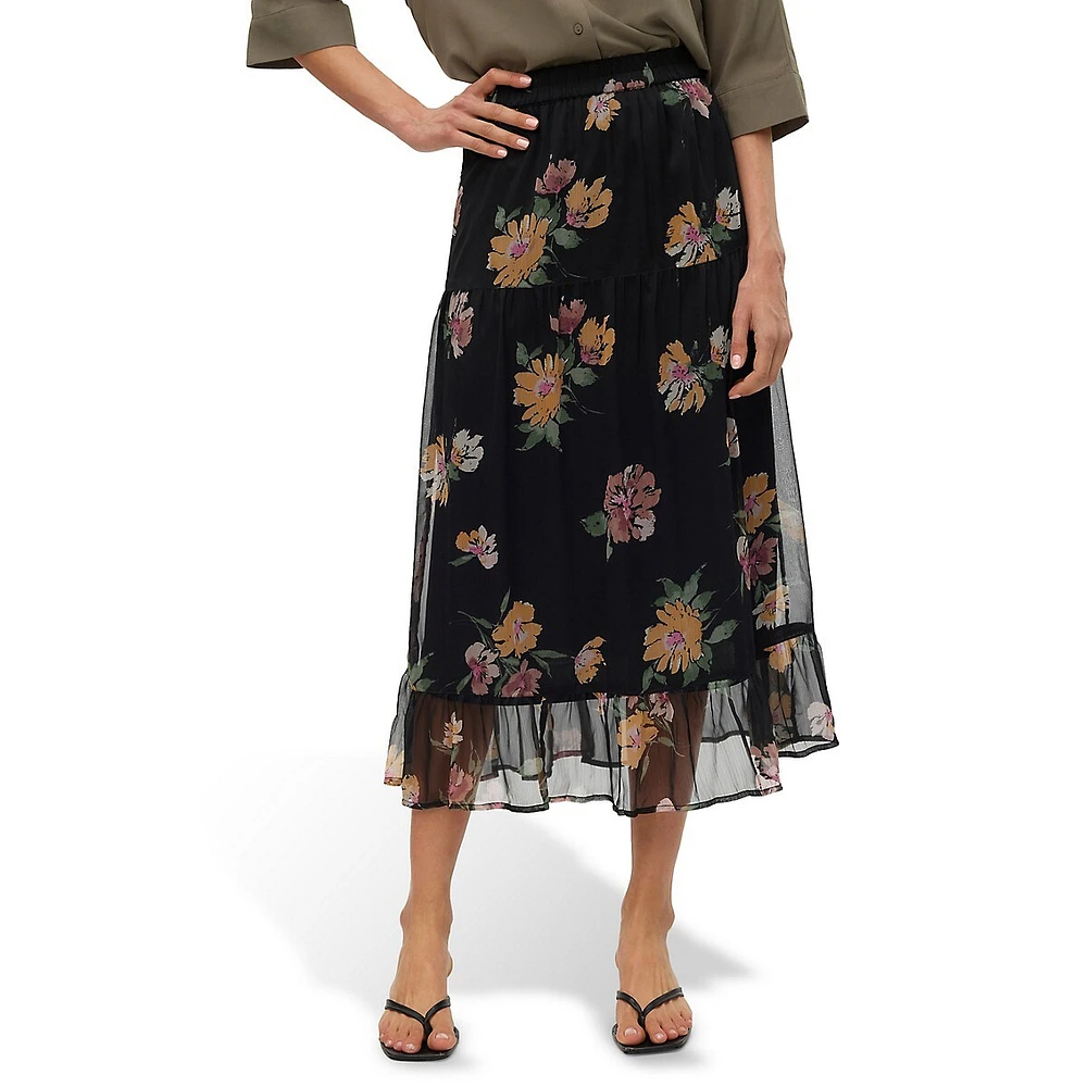 Floral Pull-on Midi Skirt