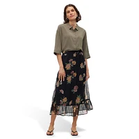 Floral Pull-on Midi Skirt