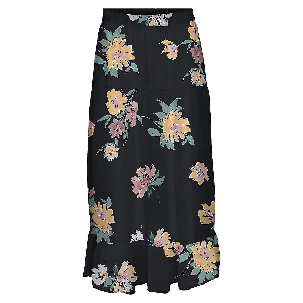 Floral Pull-on Midi Skirt