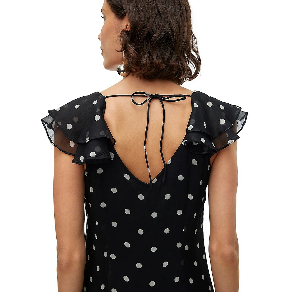 Printed Tie-Back Flutter-Sleeve Midi Dress