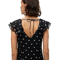 Printed Tie-Back Flutter-Sleeve Midi Dress