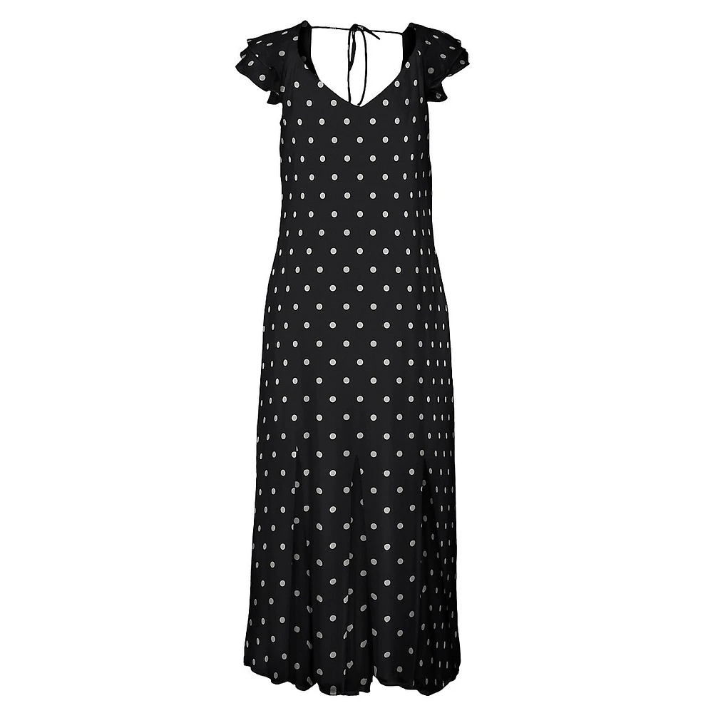 Printed Tie-Back Flutter-Sleeve Midi Dress