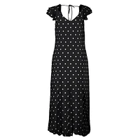 Printed Tie-Back Flutter-Sleeve Midi Dress