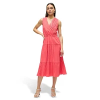 Kira Sleeveless Surplice Tiered Midi Dress