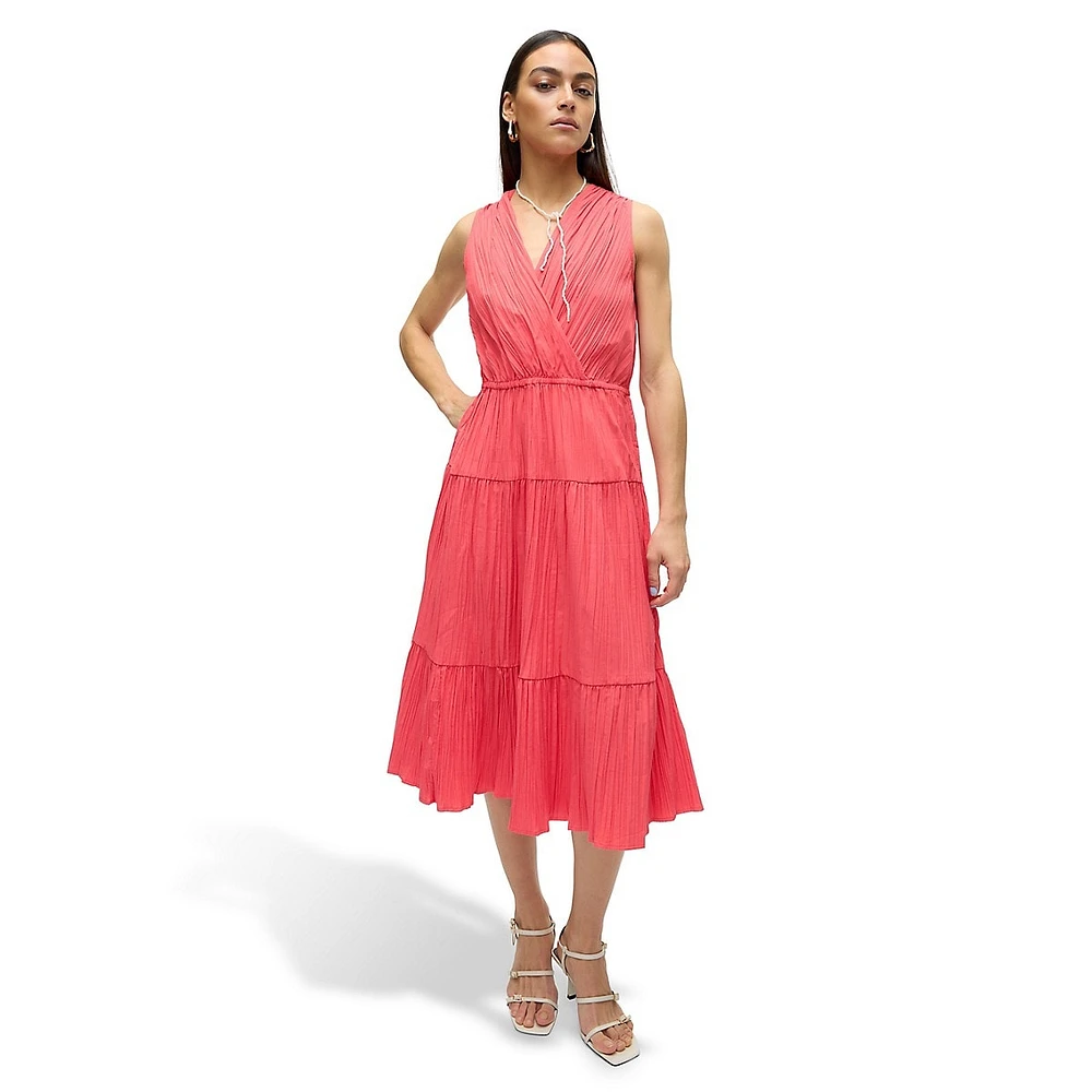 Kira Sleeveless Surplice Tiered Midi Dress