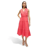 Kira Sleeveless Surplice Tiered Midi Dress