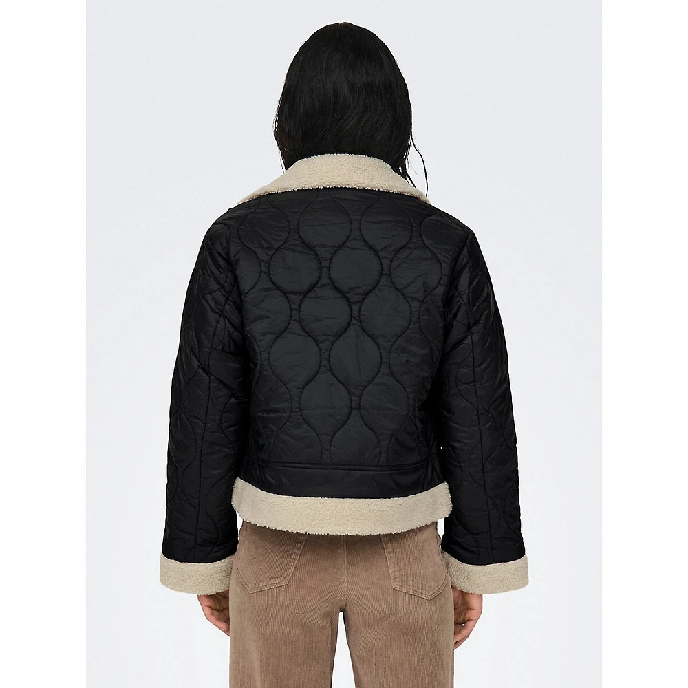 Faux Shearling-Trim Quilted Aviator Jacket