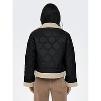 Faux Shearling-Trim Quilted Aviator Jacket